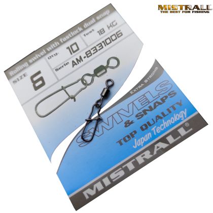ВИРБЕЛИ С КАРАБИНА MISTRALL CARP ROLLING SWIVEL FASTLOCK SNAP  № 6- 10 бр/8331006