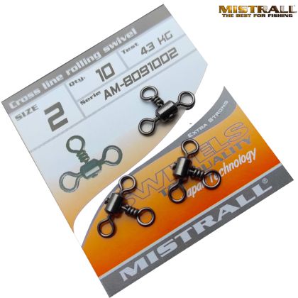 ТРОЙНИ ВИРБЕЛИ MISTRALL CROSS LINE ROLLING  SWIVEL №2-10 бр/8091002