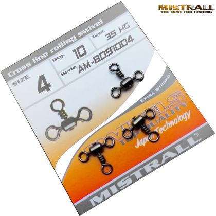 ТРОЙНИ ВИРБЕЛИ MISTRALL CROSS LINE ROLLING  SWIVEL №4-10 бр/8091004