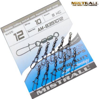 ВИРБЕЛИ С КАРАБИНА MISTRALL ROLLING SWIVEL FASTLOCK DUAL SNAP  № 12- 10 бр/8351012
