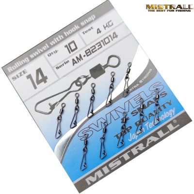 ВИРБЕЛИ С КАРАБИНА MISTRALL ROLLING SWIVEL WITH HOOK SNAP № 14- 10 бр/8231014