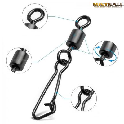ВИРБЕЛИ С КАРАБИНА MISTRALL ROLLING SWIVEL WITH HOOK SNAP № 14- 10 бр/8231014